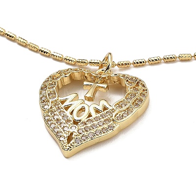 Golden Plated Brass Micro Pave Cubic Zirconia Pendant Necklaces NJEW-L178-02G-04-1