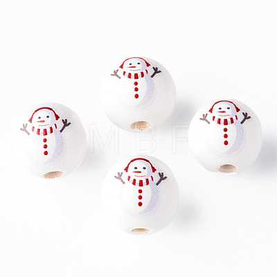 Painted Natural Wood Round Beads WOOD-N006-181-1