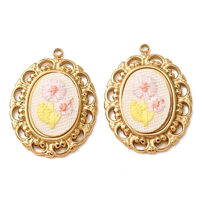 304 Stainless Steel & Cloth Embroidered Pendants FB-CBAFBAF-13G-01-1
