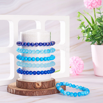 6Pcs 6 Styles 8mm Glass Round Beaded Stretch Bracelet Sets BJEW-TAC0021-1