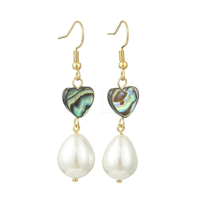 Natural Abalone Shell and Shell Pearl Dangle Earrings EJEW-JE07432-01-1
