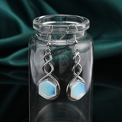 Hexagon Opalite Dangle Earrings EJEW-K298-01P-06-1