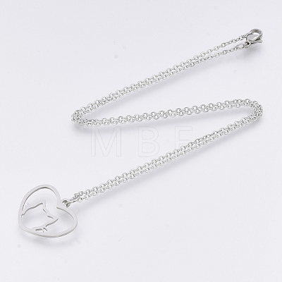 201 Stainless Steel Kitten Pendant Necklaces NJEW-T009-JN132-40-1-1