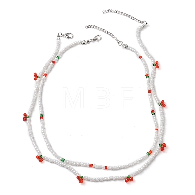 Glass Seed Beaded Cherry Jewelry Set NJEW-JN04647-1