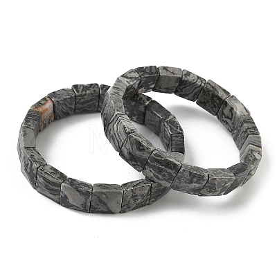 Natural Map Stone Beads Stretch Bracelets for Women Men BJEW-C097-06-10-1