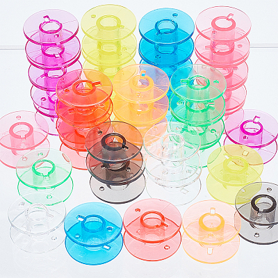 90Pcs 9 Colors Transparent Plastic Bobbins TOOL-BC0002-15-1