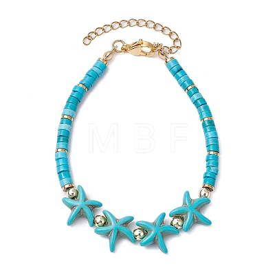 Synthetic Turquoise & Plastic Pearl Beads Link Bracelets for Women BJEW-JB11286-01-1