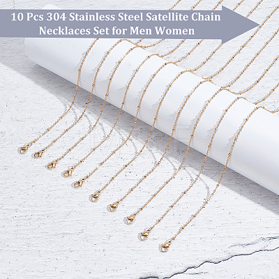  10Pcs 304 Stainless Steel Satellite Chain Necklaces Set for Men Women MAK-NB0001-14-1