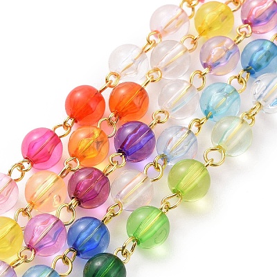 Handmade Rainbow Color Transparent Acrylic Bead Chains AJEW-JB01140-01-1