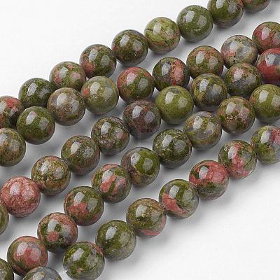Natural Unakite Bead Strands G-G735-67-10mm-1