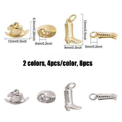 8Pcs 4 Style Rack Plating Brass Charms ZIRC-CA0001-23-1