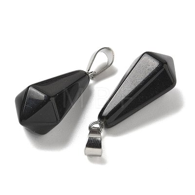 Natural Obsidian Pointed Pendants G-B127-15P-01-1