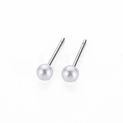 ABS Plastic Pearl Ball Stud Earrings for Women EJEW-S213-01E-D04D-RS-1