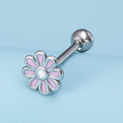 Stainless Steel Enamel Flower Straight Barbell 15 Gauge Piercing Tongue Rings for Women Men WGFC115-02-1