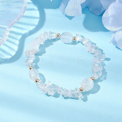 Natural Quartz Crystal Chip & Cuboid Rock Crystal Beaded Stretch Bracelets for Women BJEW-JB10808-03-1