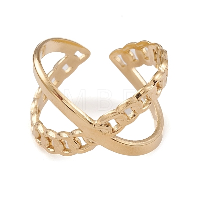 Ion Plating(IP) 304 Stainless Steel Criss Cross Open Cuff Rings for Women RJEW-G285-72G-1
