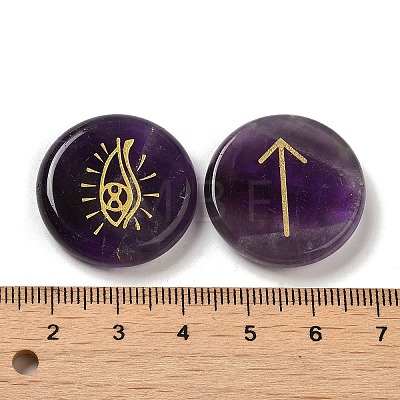 13Pcs Flat Round Natural Amethyst Rune Stones G-K335-08C-1