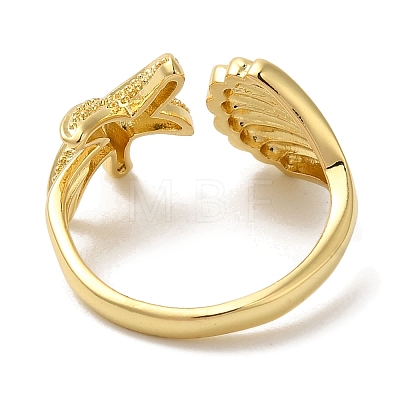 Starfish & Shell Shape Rack Plating Brass Open Cuff Finger Rings for Women RJEW-L123-010G-1