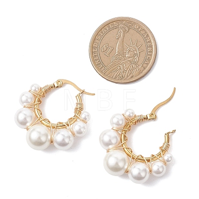 Shell Pearl Round Hoop Earrings EJEW-TA00785-1
