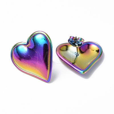 Ion Plating(IP) 304 Stainless Steel Heart Stud Earrings for Women EJEW-F300-16MC-1
