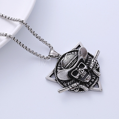 Retro Navy Style Pirate Skull Stainless Steel Punk Hip-hop Pendant Necklaces for Men JN9383-1