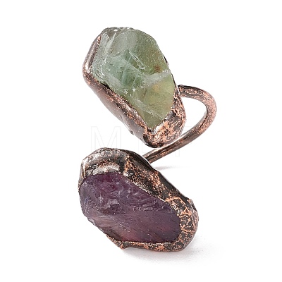 Natural Fluorite & Amethyst Irregular Nugget Open Cuff Ring RJEW-I082-08R-01-1