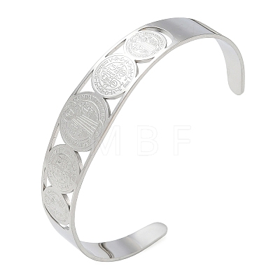 Religion 201 Stainless Steel Saint Benedict Hollow Open Cuff Bangles SA-CBA3211-01P-1