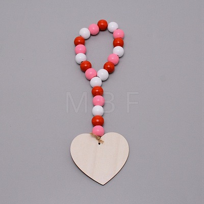 Valentine's Day Theme Schima Wood Beads Pendants Decorations HJEW-TAC0012-12-1