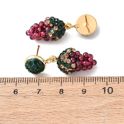 Grape Brass & Polymer Clay Rhinestones Dangle Stud Earrings EJEW-G455-01G-1