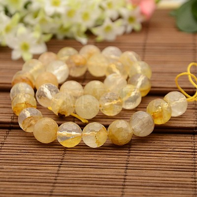 Natural Gemstone Yellow Hematoid Quartz Beads Strands G-N0078-F12mm-10-1