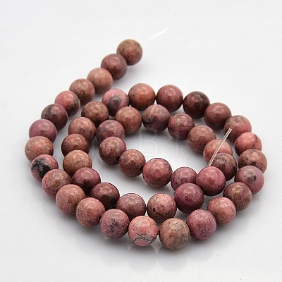 Round Natural Rhodonite Beads Strands G-N0120-35-8mm-1