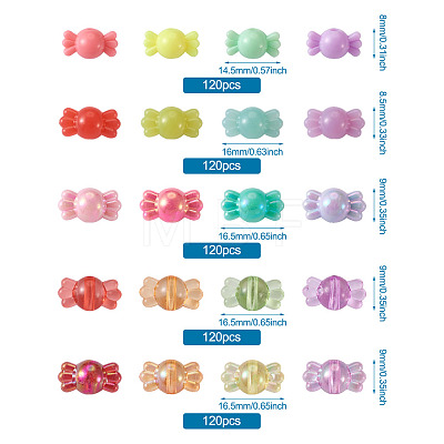 Opaque Solid Color & Imitation Jelly & Transparent Styles Acrylic Beads MACR-TA0001-15-1