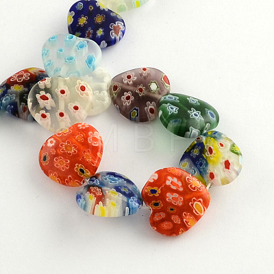 Heart Handmade Millefiori Glass Beads Strands X-LK-R004-65-1