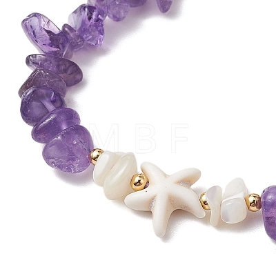 2Pcs Natural Amethyst Chip Braided Bead Bracelets BJEW-JB11541-01-1