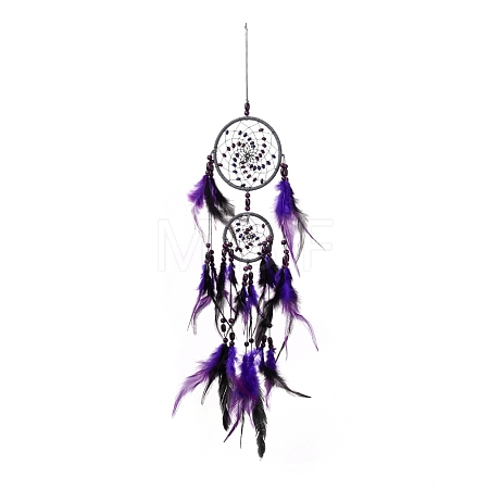 Iron Woven Web/Net with Feather Pendant Decorations AJEW-B016-01-1