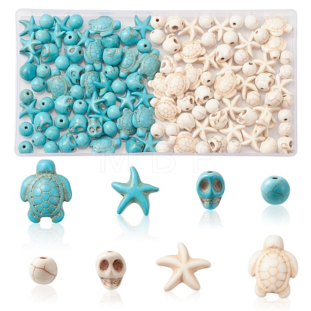 130Pcs 8 Styles Dyed Synthetic Turquoise Beads G-FS0005-69-1
