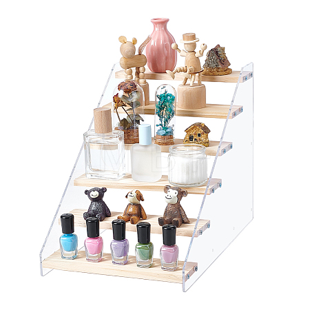 Rectangle Acrylic with Wood Minifigures Organizer Display Risers ODIS-WH0038-102B-1