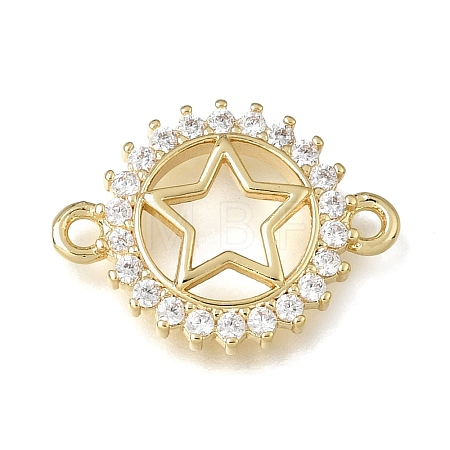 Brass Pave Clear Cubic Zirconia Ring Connector Charms KK-E802-10G-C-1