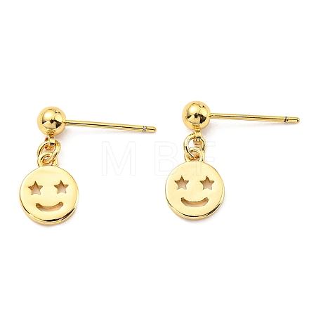 Rack Plating Brass Smiling Face Dangle Stud Earrings KK-C026-03G-1