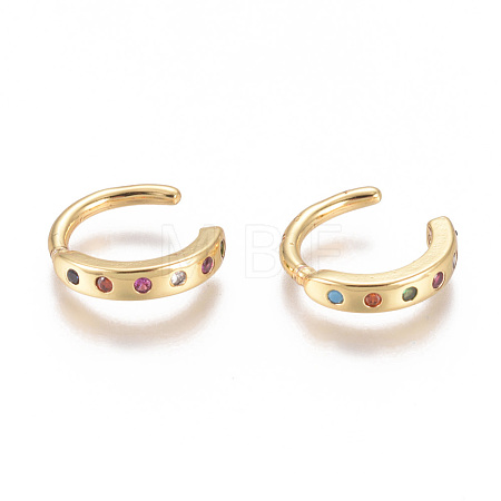 Golden Plated Brass Micro Pave Cubic Zirconia Cuff Earrings EJEW-L244-07G-1