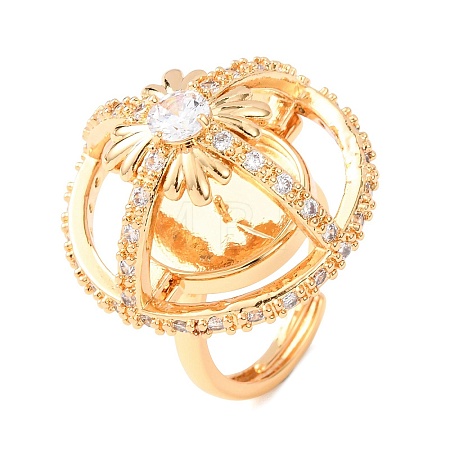 Brass Micro Pave Clear Cubic Zirconia Adjustable Ring Components KK-G551-07G-1