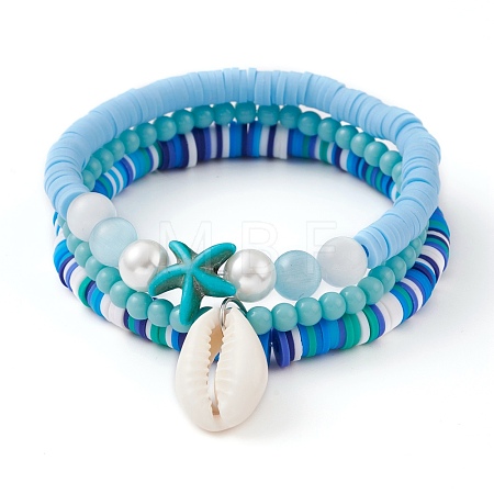 3Pcs 3 Styles Polymer Clay Heishi Beads Stretch Stackable Bracelets Sets BJEW-JB05915-1