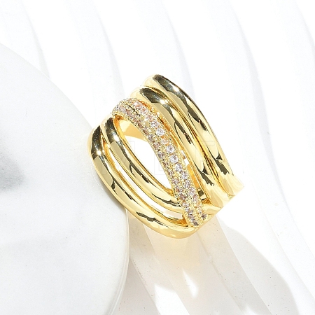 Rack Plating Brass Micro Pave Cubic Zirconia Open Cuff Finger Rings for Women RJEW-M028-81G-1
