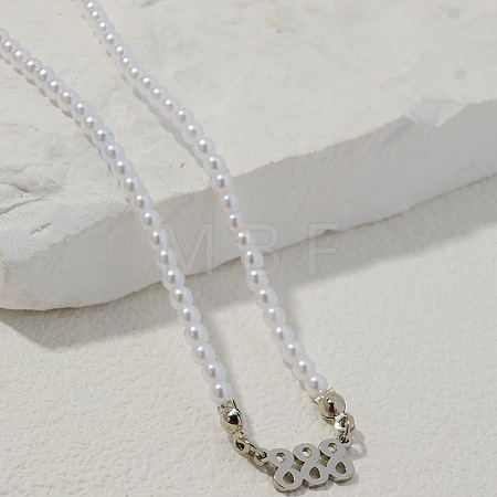 Alloy Number 888 Pendant Resin Imitation Pearl White Round Beaded Necklaces for Women FS-WGE7FDC-17-1