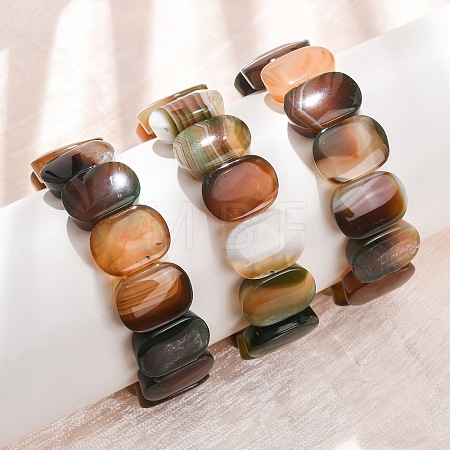 Oval Natural Banded Agate(Dyed & Heated) Beaded Stretch Bracelets for Women Men GG-CBA9ACE-A12-1