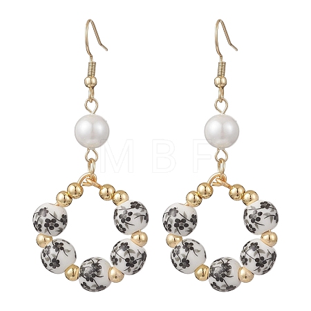 Printed Porcelain Round Dangle Earrings EJEW-JE06838-01-1