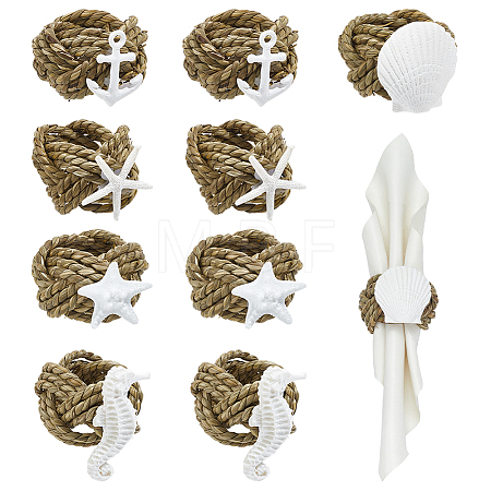 5Pcs 5 Styles Gourd Grass with Opaque Resin Napkin Rings AJEW-PH01702-1