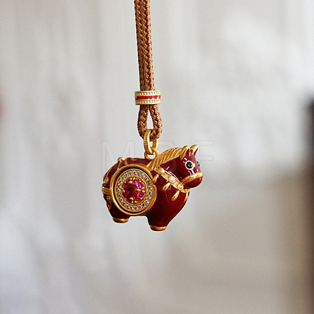 Brass Pave Cubic Zirconia and Enamel Horse Pendant Adjustable Cotton Cord Necklaces for Women WG24AFA-01-1