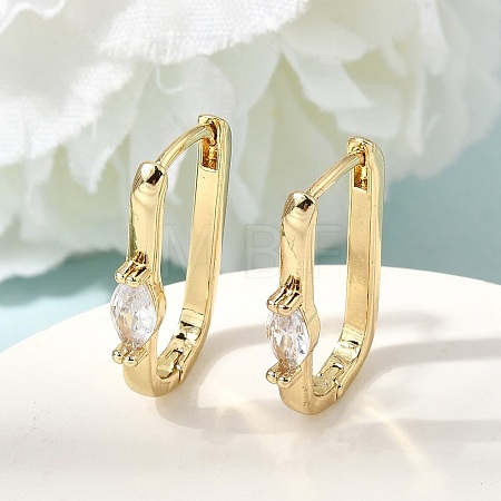 Brass Clear Cubic Zirconia Huggie Hoop Earrings EJEW-G473-03G-1