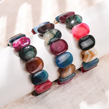 Oval Natural Banded Agate(Dyed & Heated) Beaded Stretch Bracelets for Women Men GG-CBA9ACE-A13-1